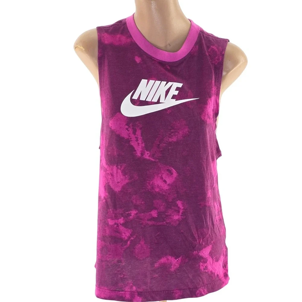 Nike Muscle Tank Top Womens Small Pink Tie Dye Futura Logo BV8238-623 Sportswear